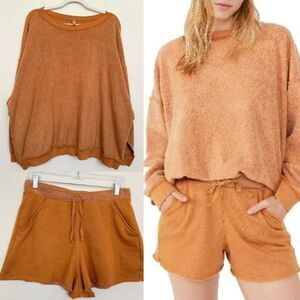 Free People Intimately Kelly Oversized Two Piece Sweat Set Cognac Women's Medium